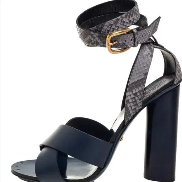 Gucci Blue/Grey Python and Leather Crisscross Ankle Strap Sandals Size 38